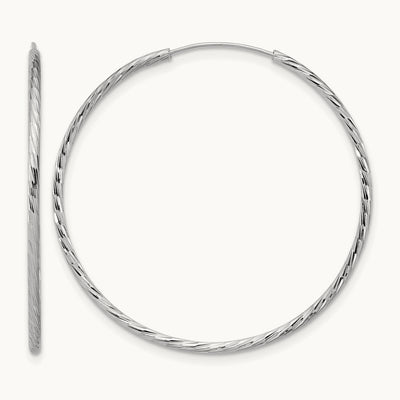 Rhodium-plated Diamond-cut Endless Hoop Earrings — 1.25mm
