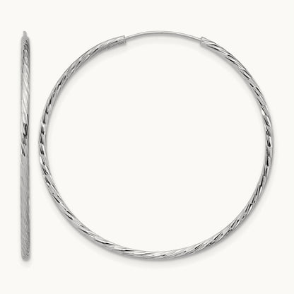 Rhodium-plated Diamond-cut Endless Hoop Earrings — 1.25mm