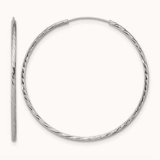 Rhodium-plated Diamond-cut Endless Hoop Earrings — 1.25mm