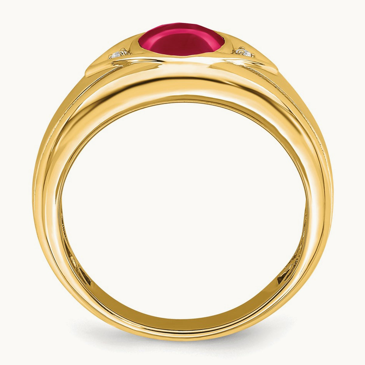 Created Ruby and Lab-Grown Diamond Men's Ring — 14K Yellow Gold, 10
