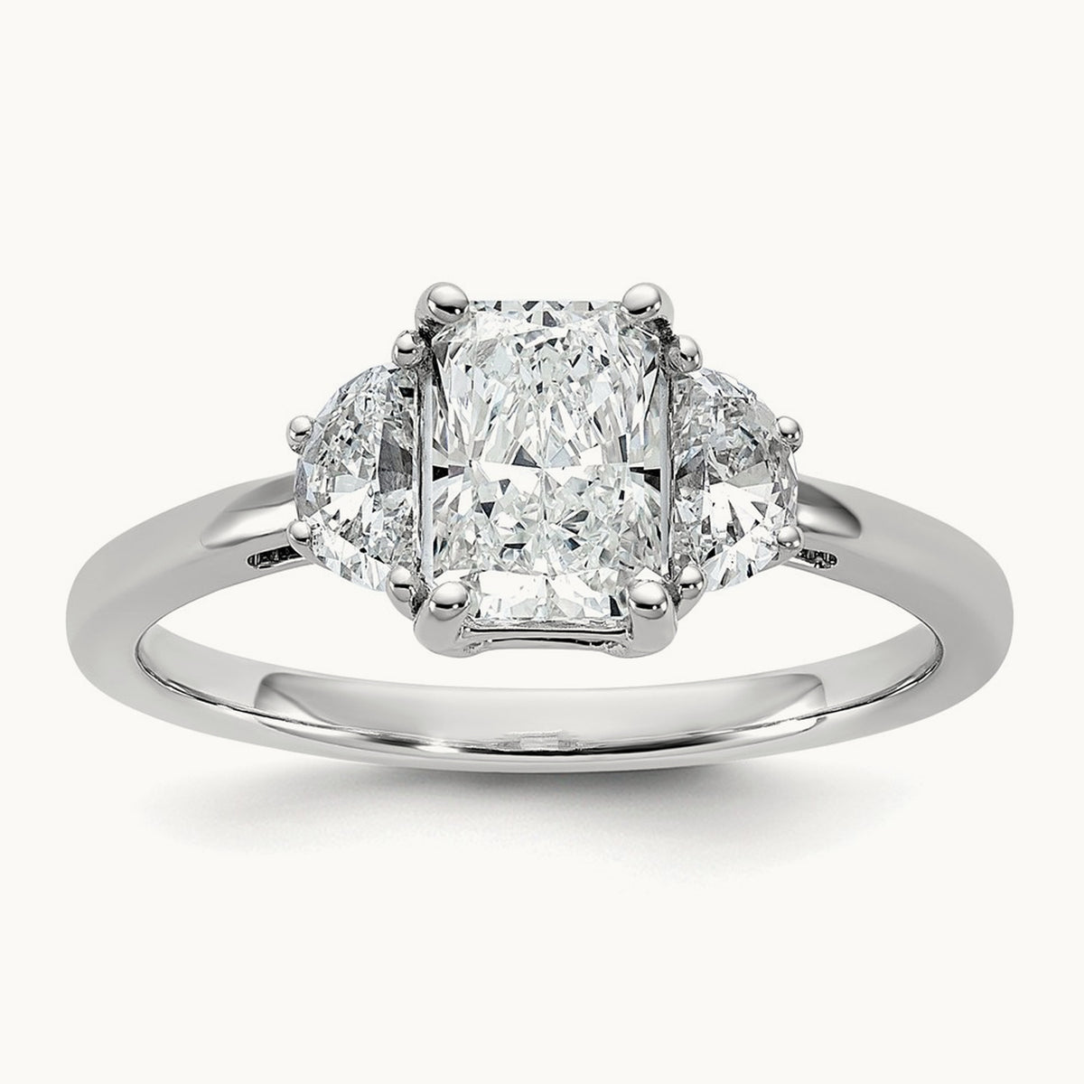Radiant & 1/2 Moon Engagement Ring, 1.25-4.00 ct tw Lab-Grown Diamond — 1 3/8 ct, 14K White Gold