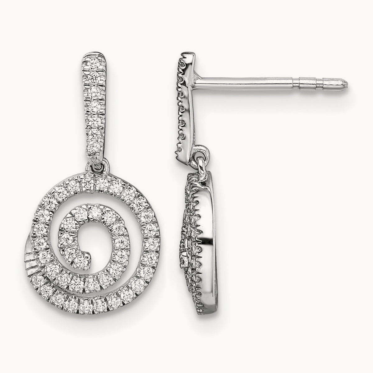 Circle Swirl Diamond Dangle Post Earrings, 14K White Gold