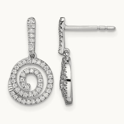 Circle Swirl Diamond Dangle Post Earrings, 14K White Gold