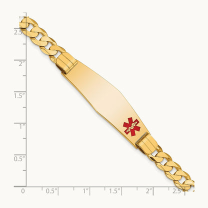 Medical Soft Diamond Shape Red Enamel Curb Link ID Bracelet, 14K