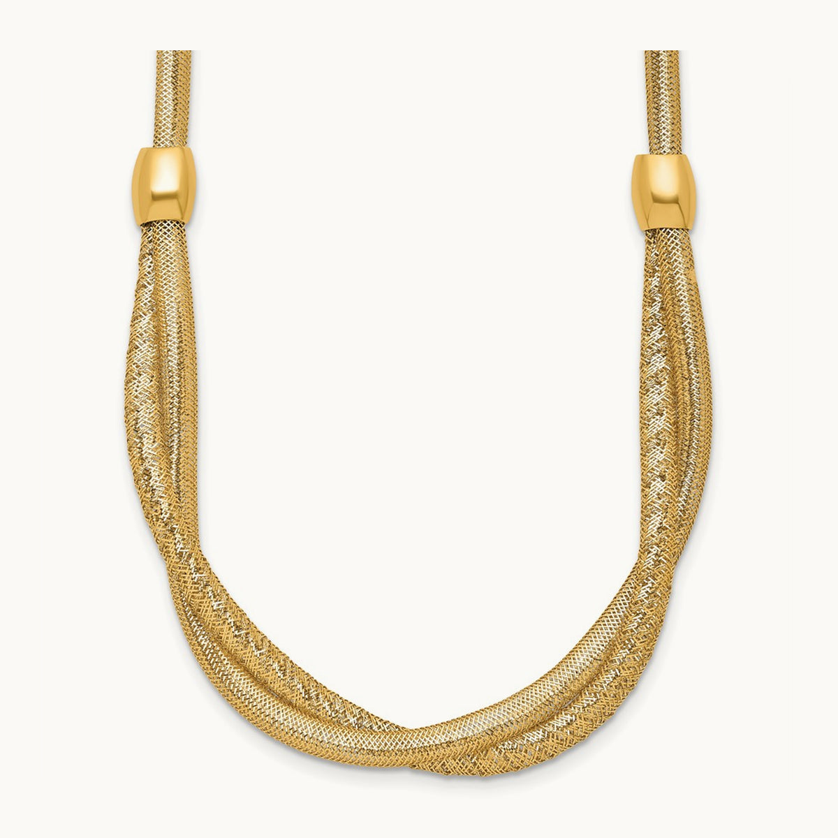 Polished 18in Twisted with Beads Flexible Mesh Necklace, 14K