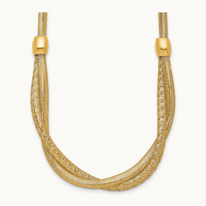 Polished 18in Twisted with Beads Flexible Mesh Necklace, 14K