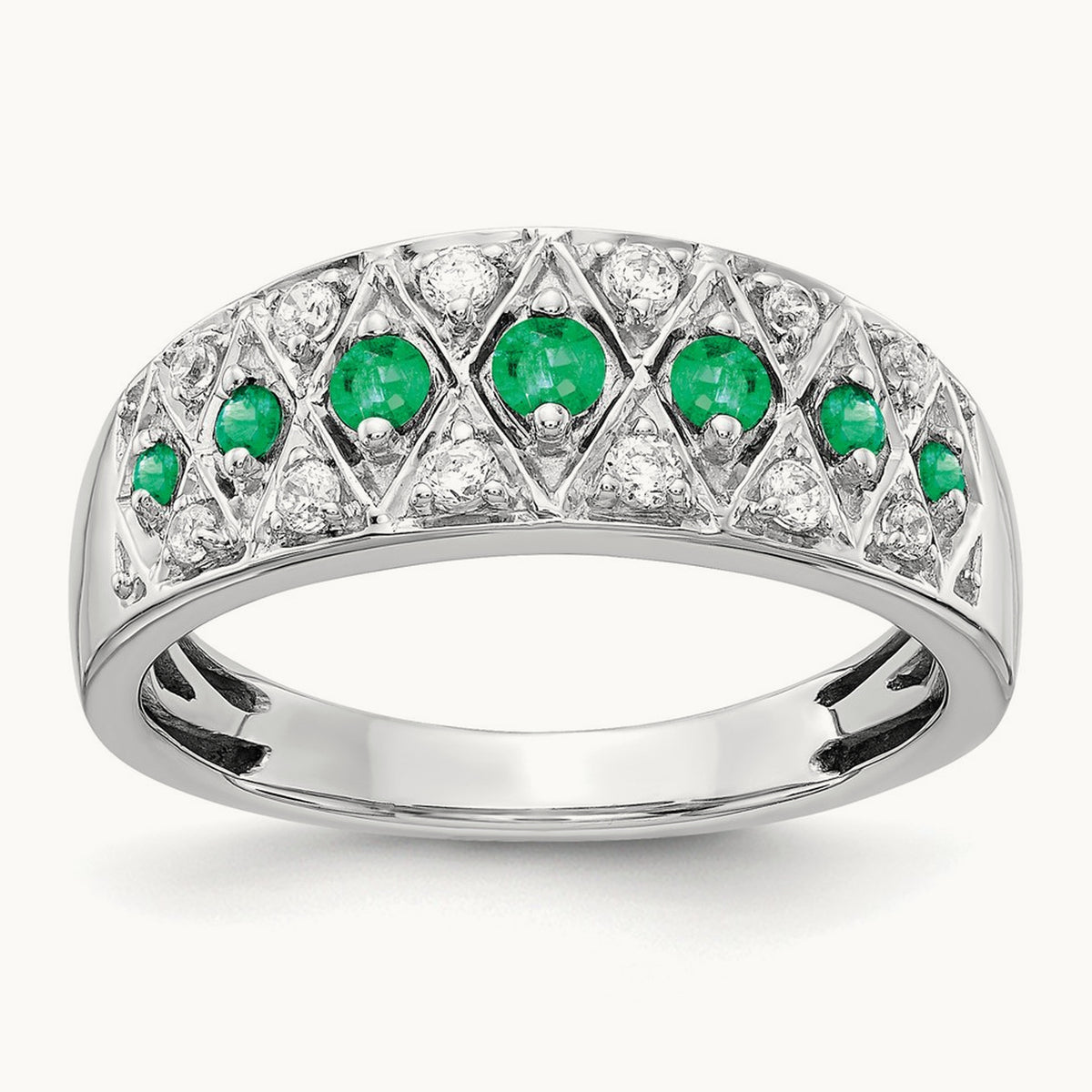Diamond and Emerald Fancy Ring, 14K White Gold