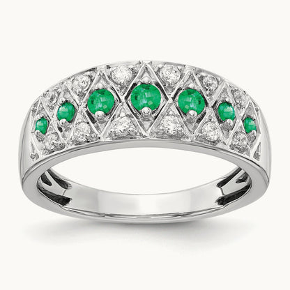 Diamond and Emerald Fancy Ring, 14K White Gold