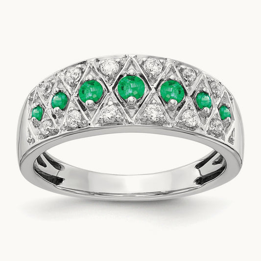 Diamond and Emerald Fancy Ring, 14K White Gold