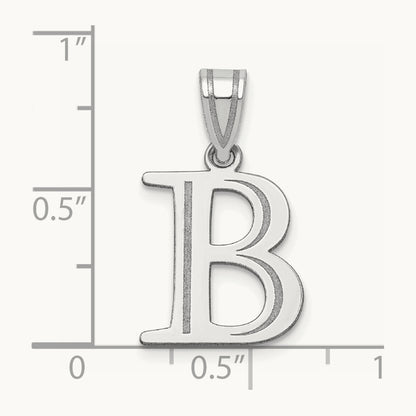 Polished Etched Letter B Initial Pendant, 14K White Gold
