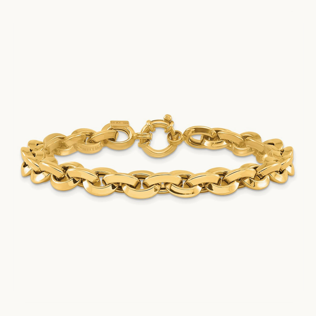 Polished Fancy Knife-edge Rolo Link Bracelet, 14K
