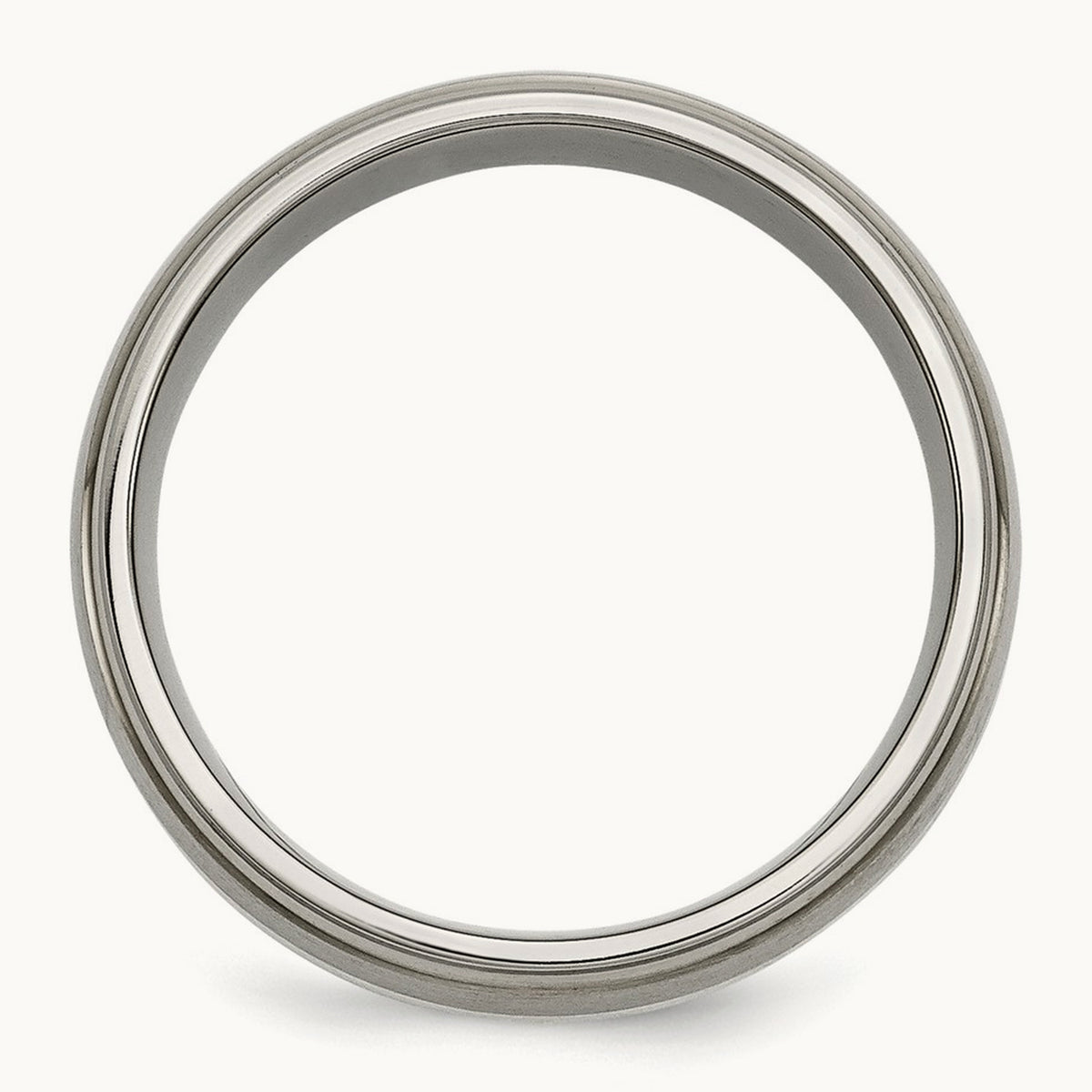 Brushed/Polished w/Sterling Silver Inlay Ridged Edge Band, 8mm, Titanium