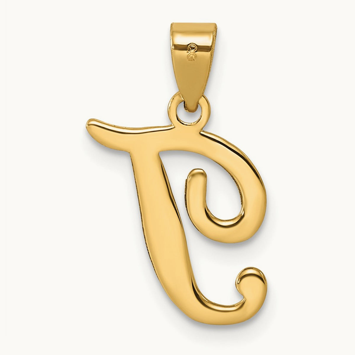 Script Letter T Initial Pendant, 14K Yellow Gold