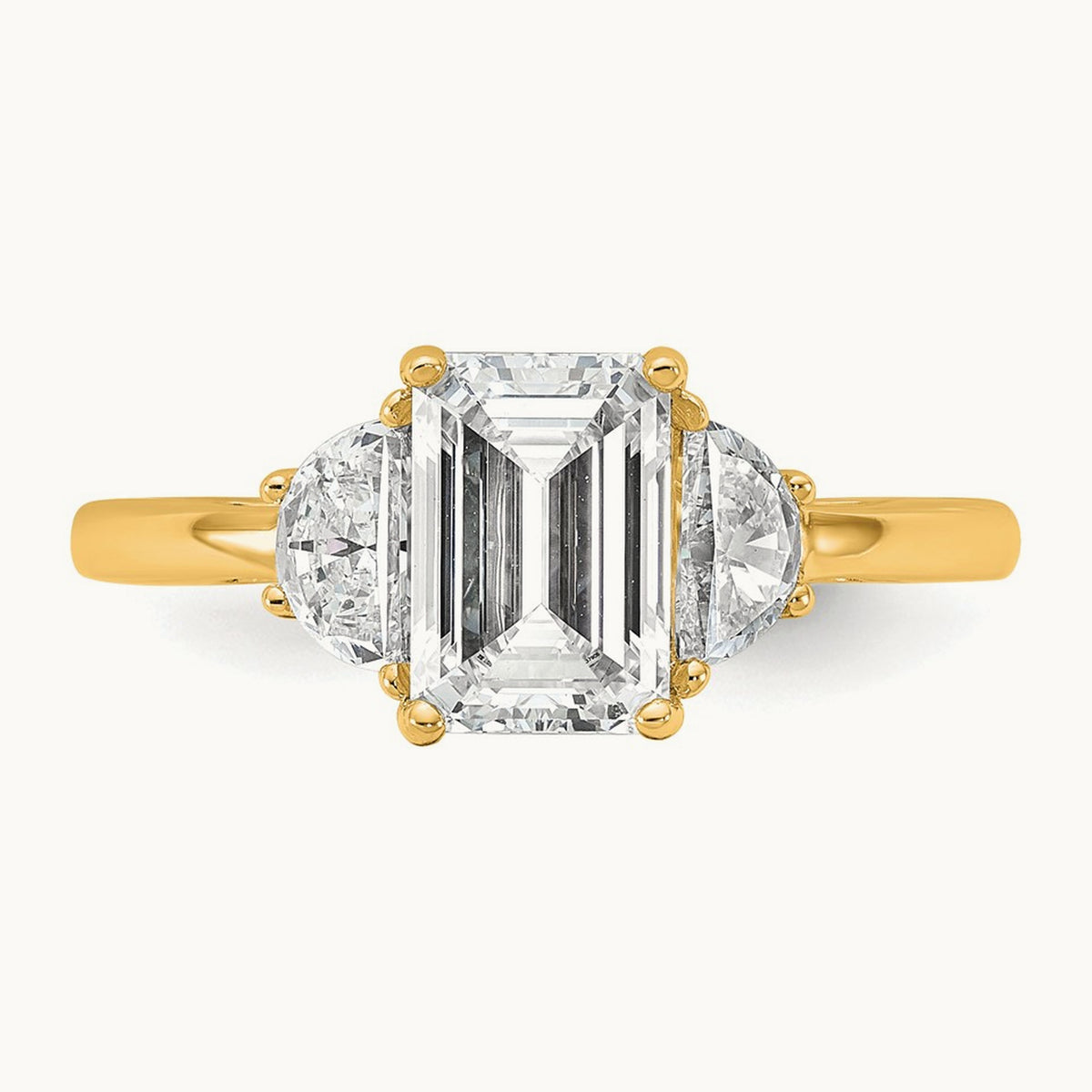 Semi-Mount Emerald & 1/2 Moon 3 Stone Engagement Ring, 0.25-1.00 ct tw Lab-Grown Diamond — 1/2 ct, 14K Yellow Gold