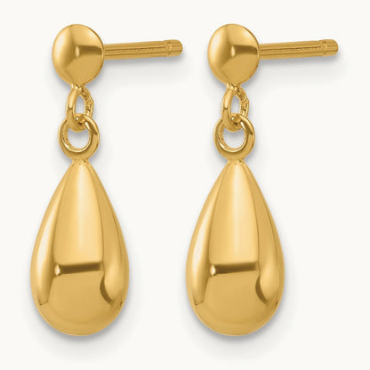 Polished Teardrop Dangle Earrings — 14K Yellow Gold