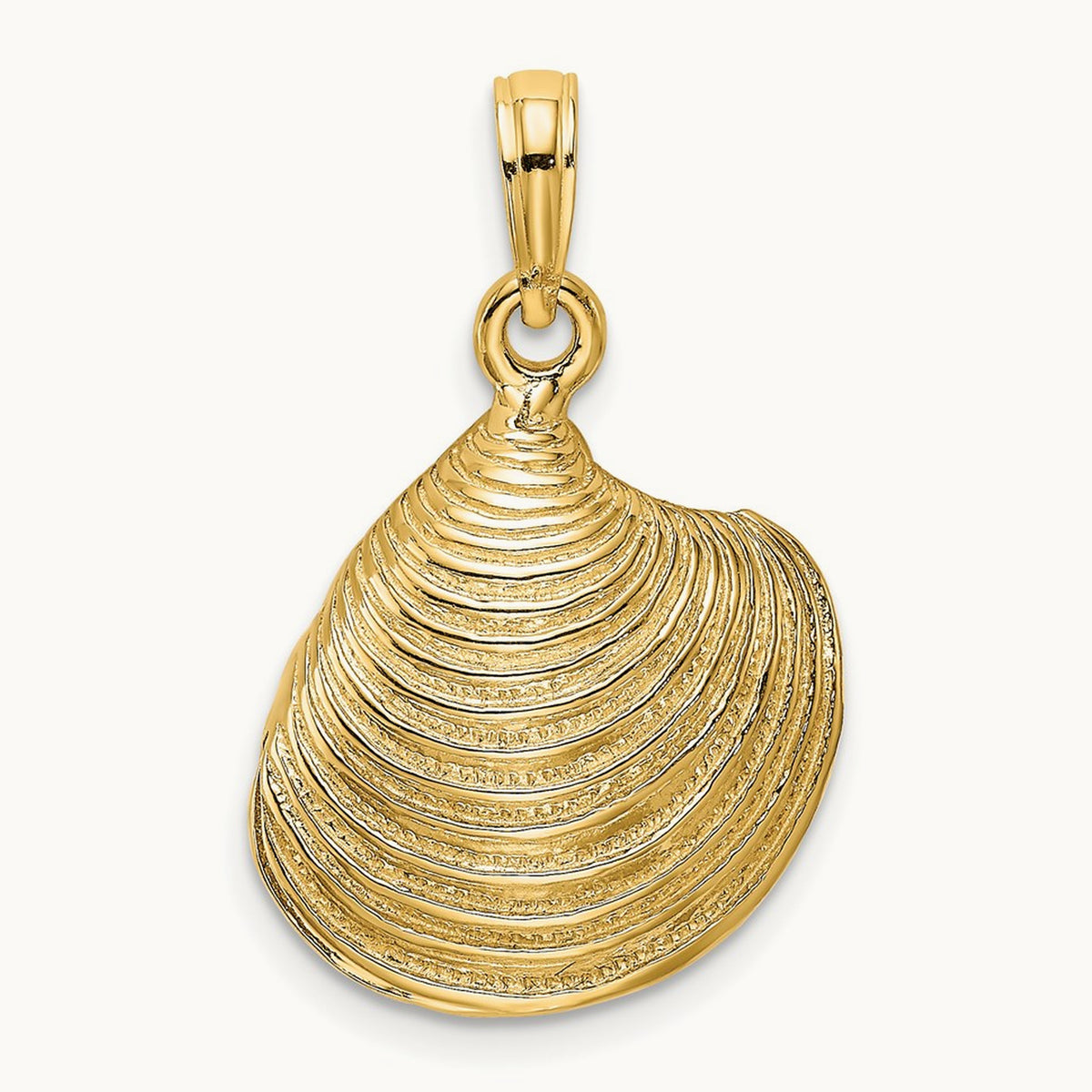 3-D Textured Clam Shell Charm, 14K