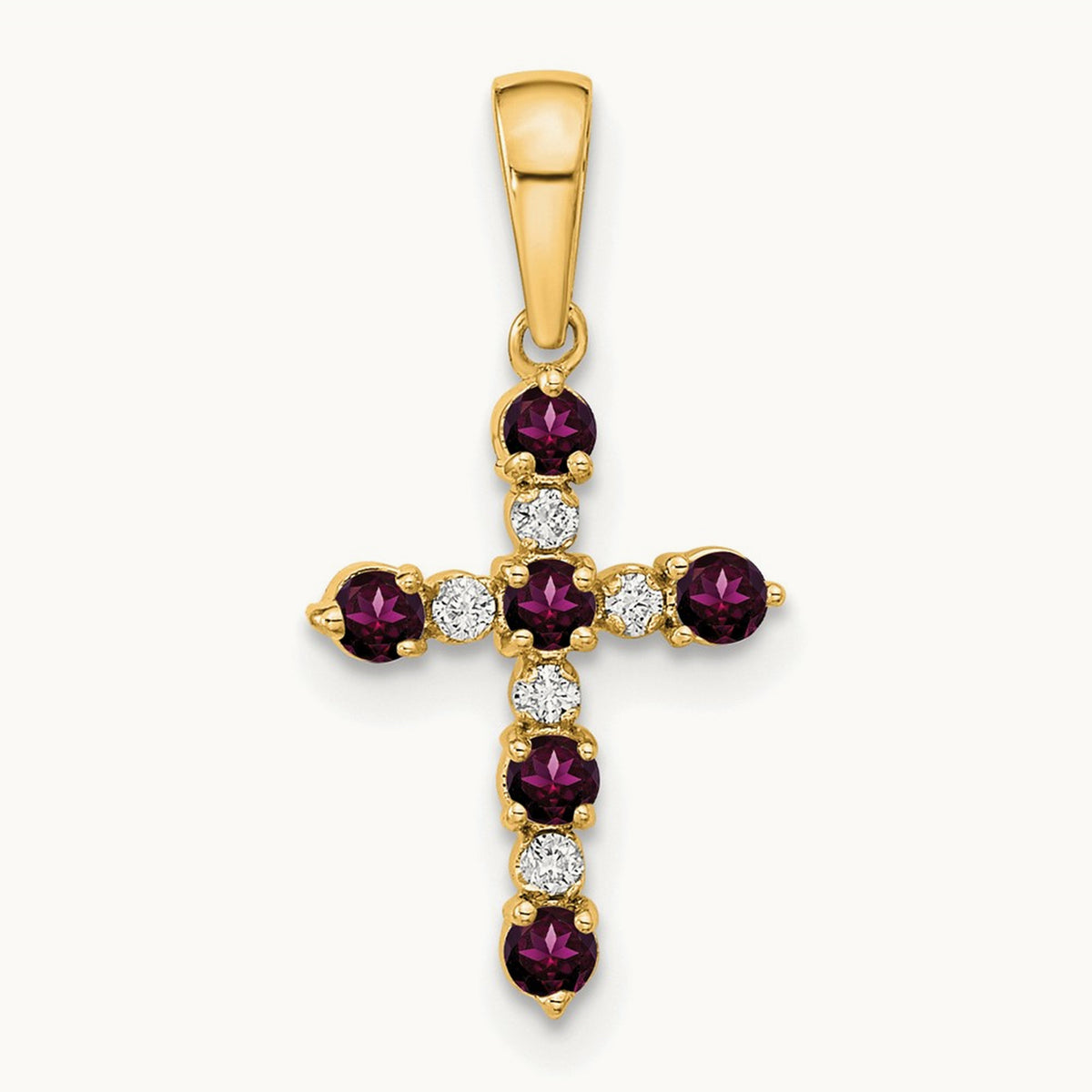 Rhodolite Garnet and Diamond Cross Pendant — 14K Yellow Gold