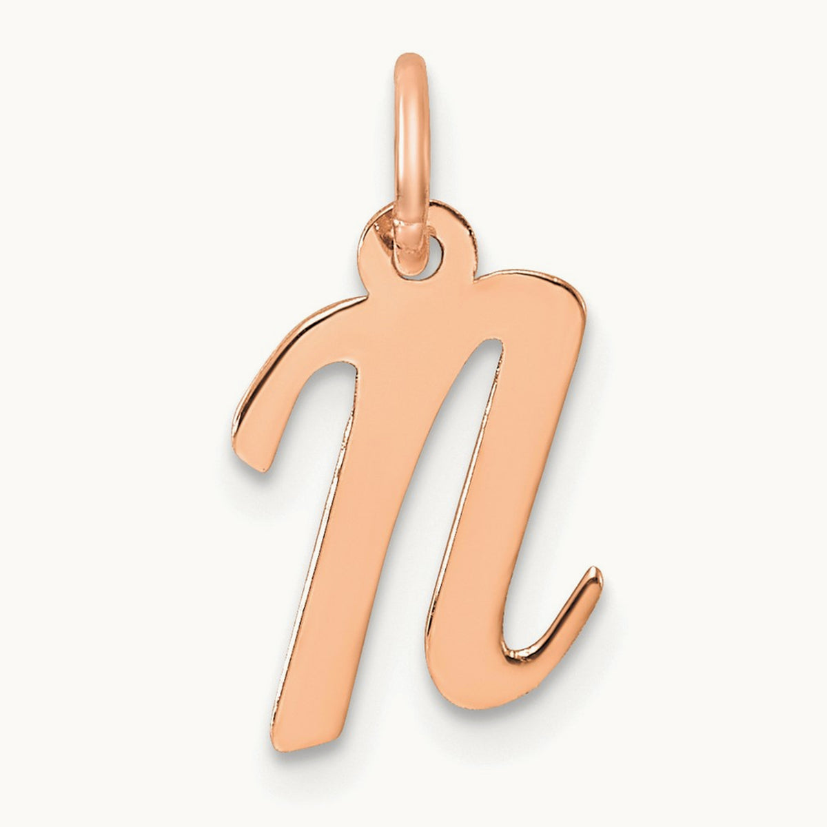 Small Script Letter N Initial Charm, 14K Rose Gold