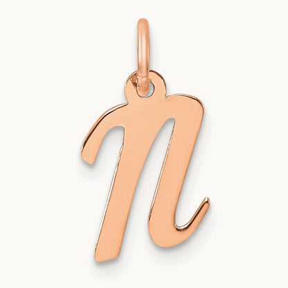 Small Script Letter N Initial Charm, 14K Rose Gold