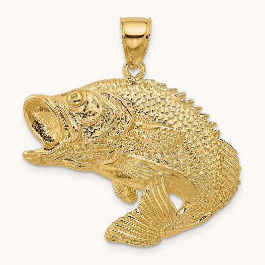 2-D Bass Fish Jumping Charm, 14K