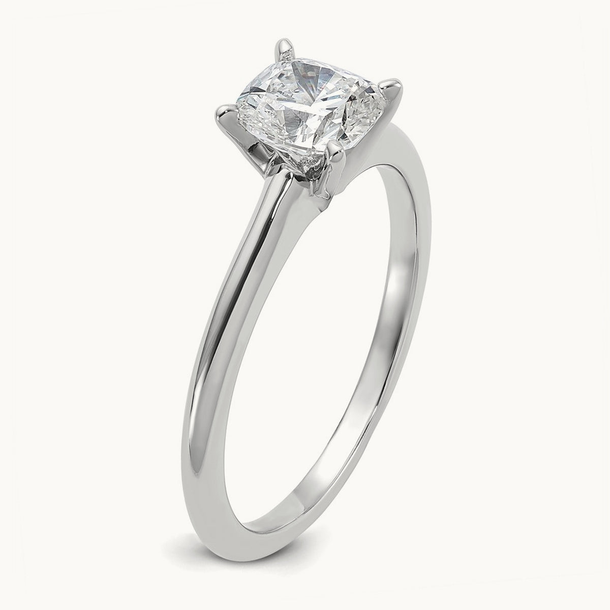 1ct Cert Lab Grown Diamond VS+ F+ Cushion Comp Solitaire Eng Ring, 14K White Gold