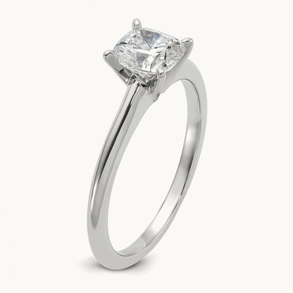 1ct Cert Lab Grown Diamond VS+ F+ Cushion Comp Solitaire Eng Ring, 14K White Gold