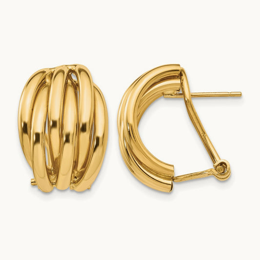 Polished Fancy Omega Back Post Earrings, 14K