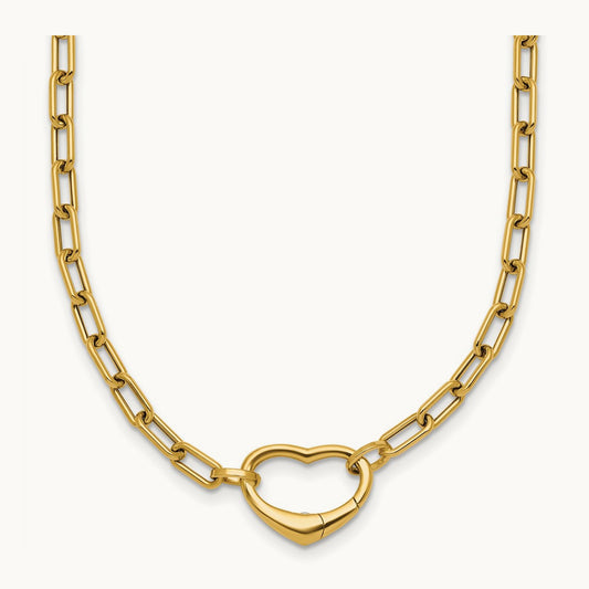 Polished Oval Link w/ Heart Clasp able to Convert to Bracelet Necklace, 14K