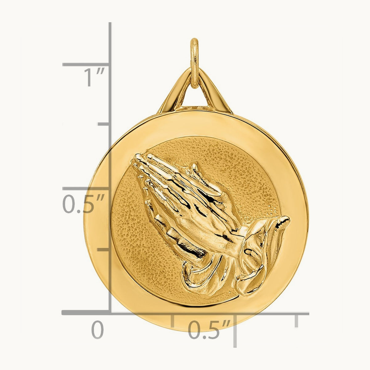 Polished and Satin Solid Praying Hands Disc Pendant — 30mm
