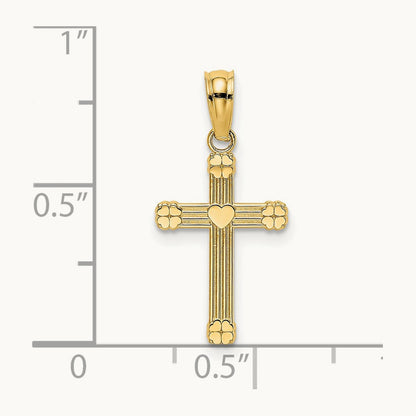 Textured w/ Center Heart Small Cross Charm, 14K