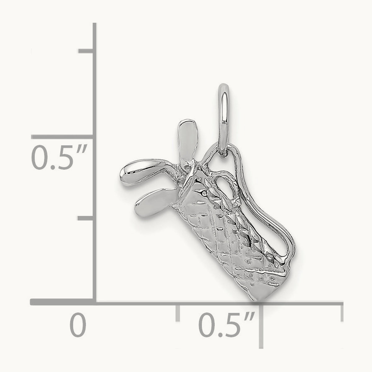 Solid Polished 3-D Golf Bag/Clubs Charm, 14K White Gold