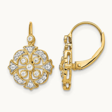 Diamond Leverback Earrings, 14K