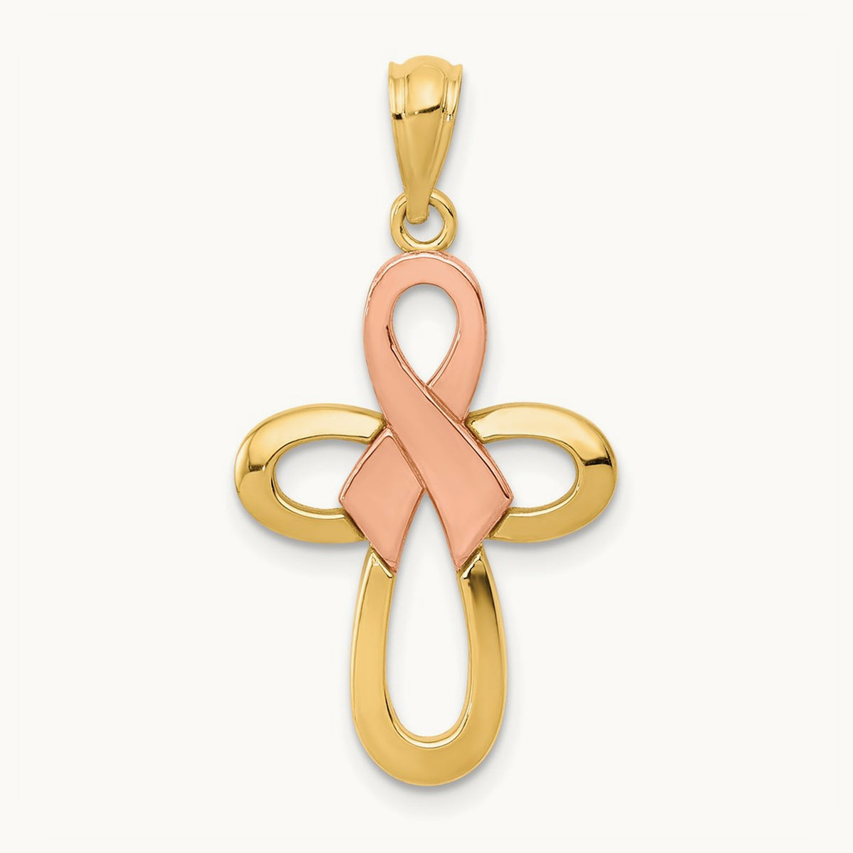 Polished Ribbon Cross Pendant — 14K Two-Tone Gold