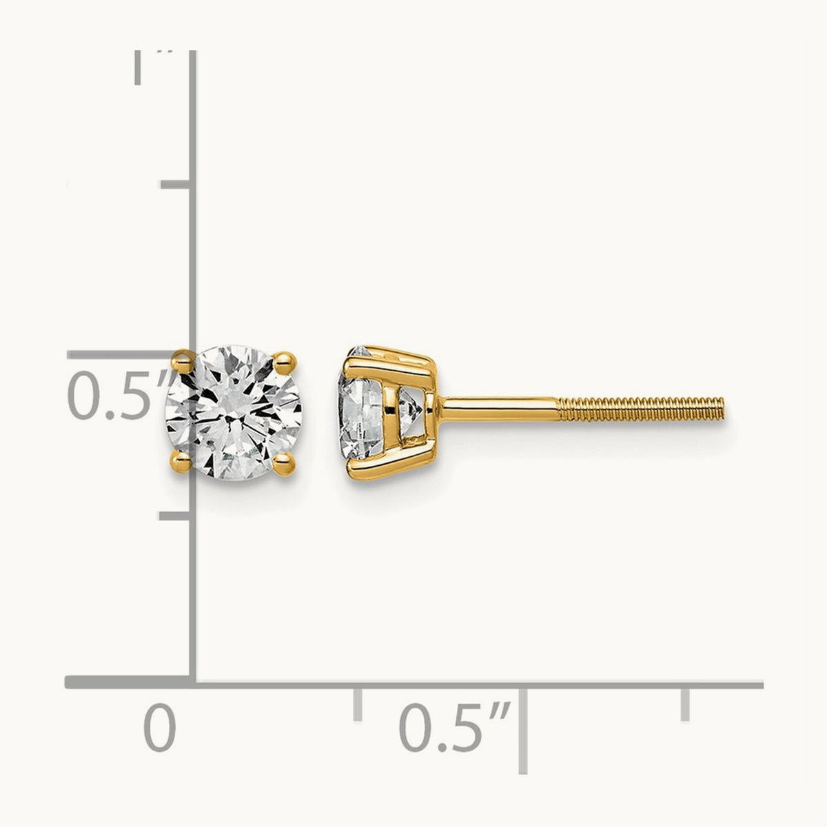 Lightweight Screwback Earrings, 0.25-4.00 ct tw Lab-Grown Diamond — 1 ct, 14K Yellow Gold