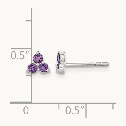 3-stone Amethyst Triangle Earrings, 14K White Gold