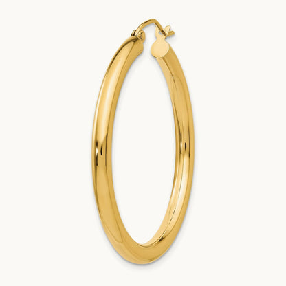Single 14K Polished Lightweight Tube Hoop Earring, 3mm