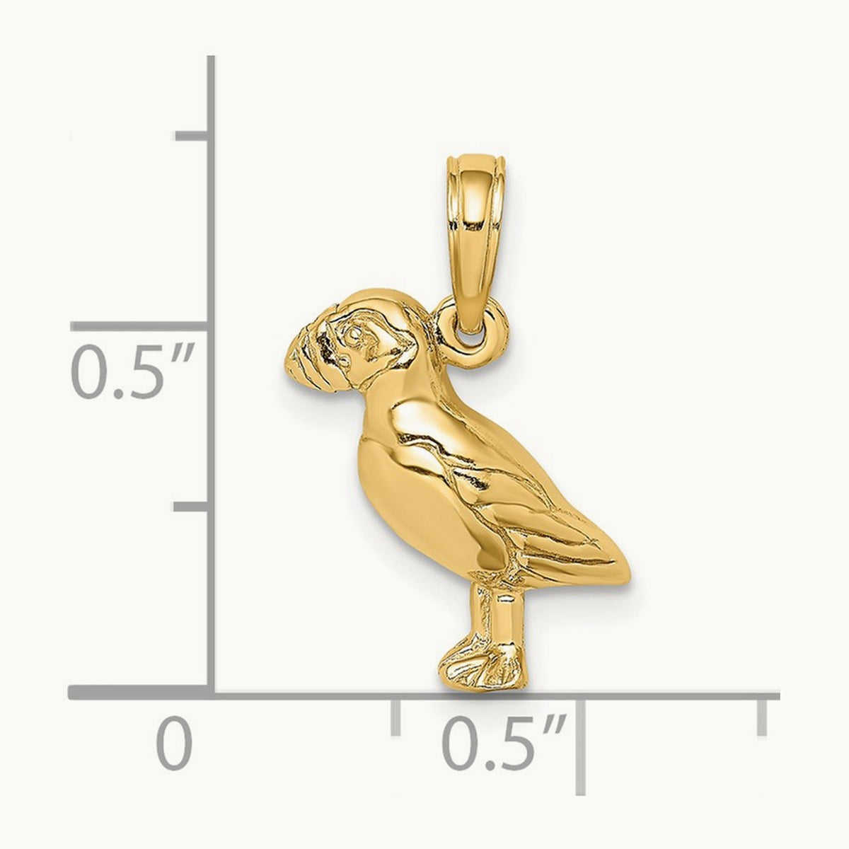 2-D Polished and Textured Puffin Bird Charm, 14K