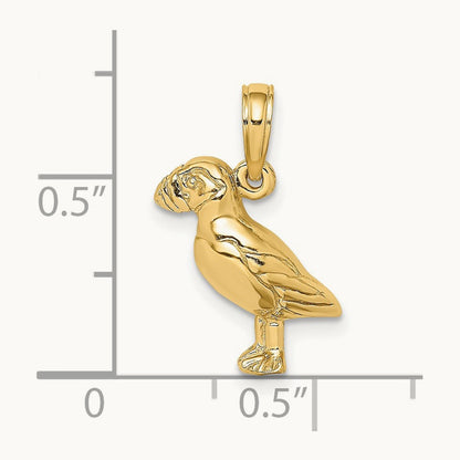 2-D Polished and Textured Puffin Bird Charm, 14K