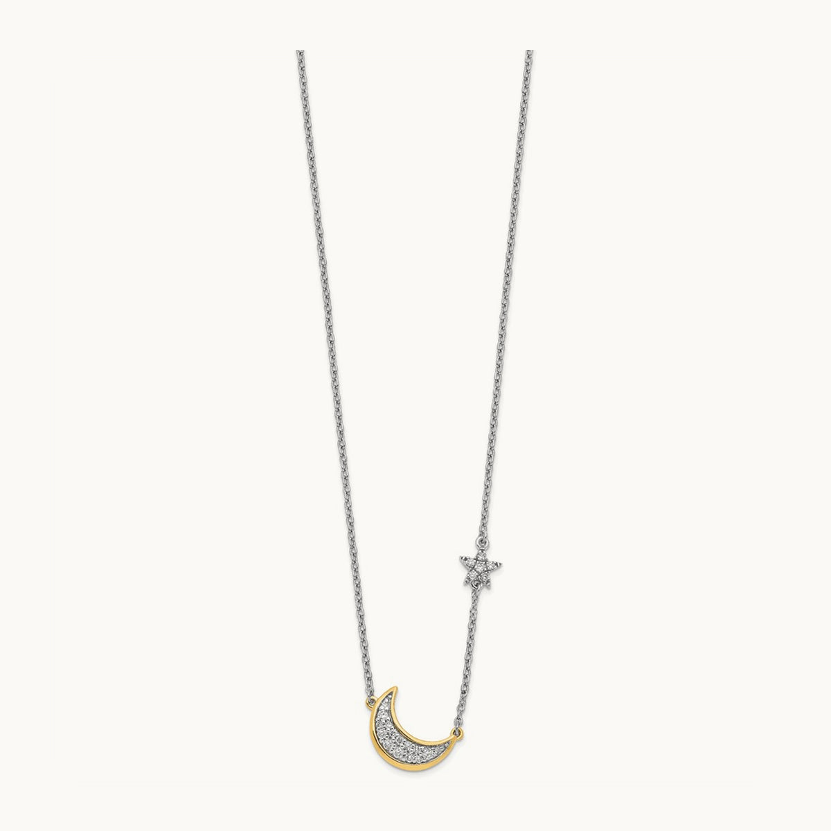 Moon with Star Diamond 18in Necklace — 14K Two-Tone Gold