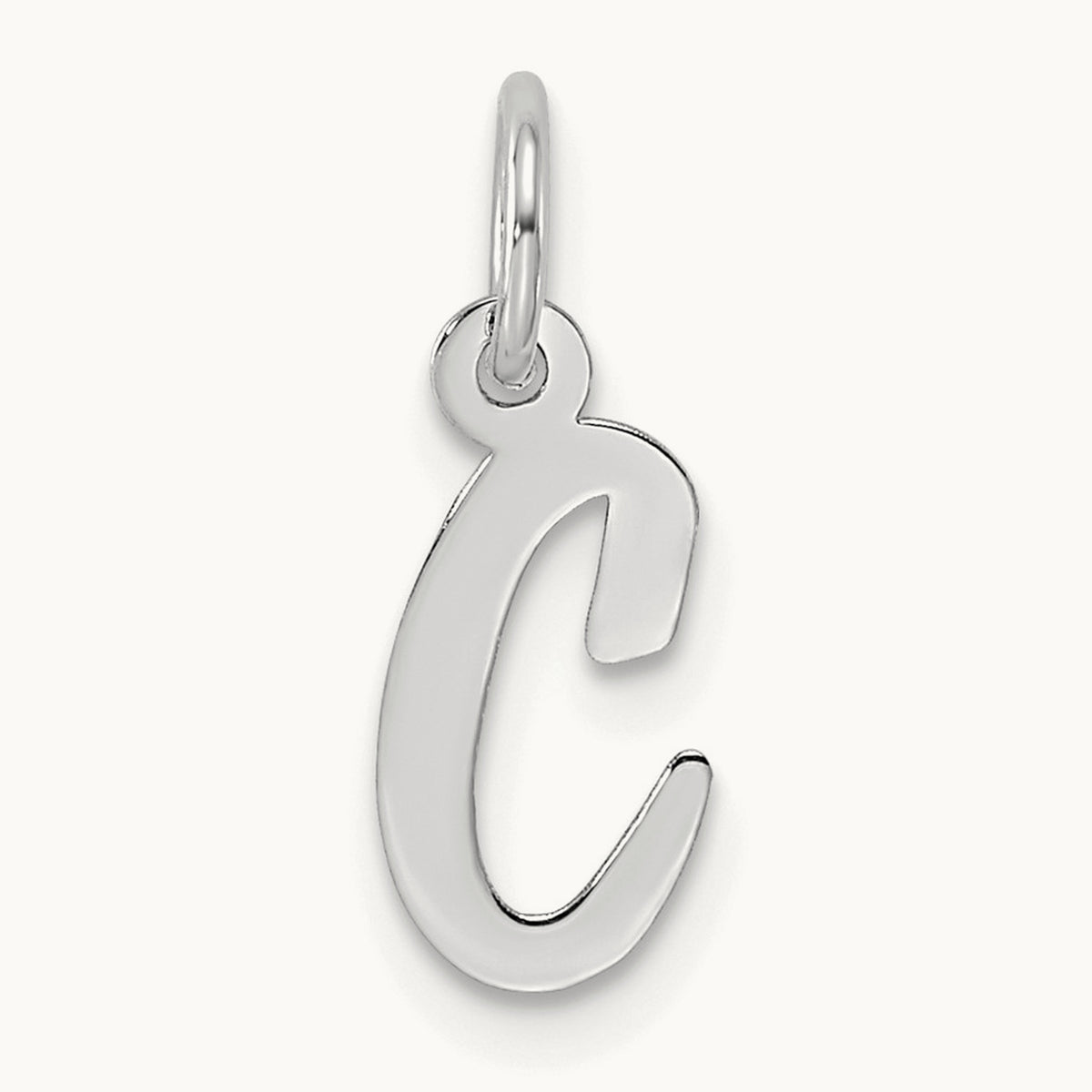 Small Script Letter C Initial Charm, 14K White Gold