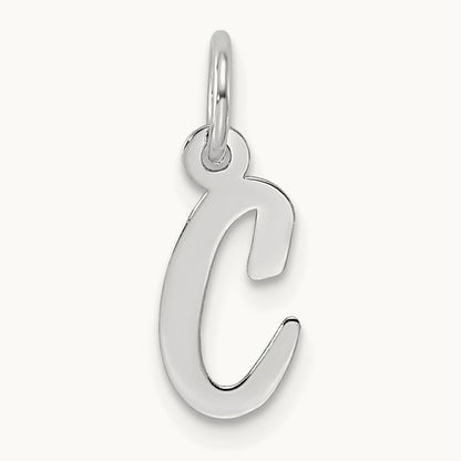 Small Script Letter C Initial Charm, 14K White Gold