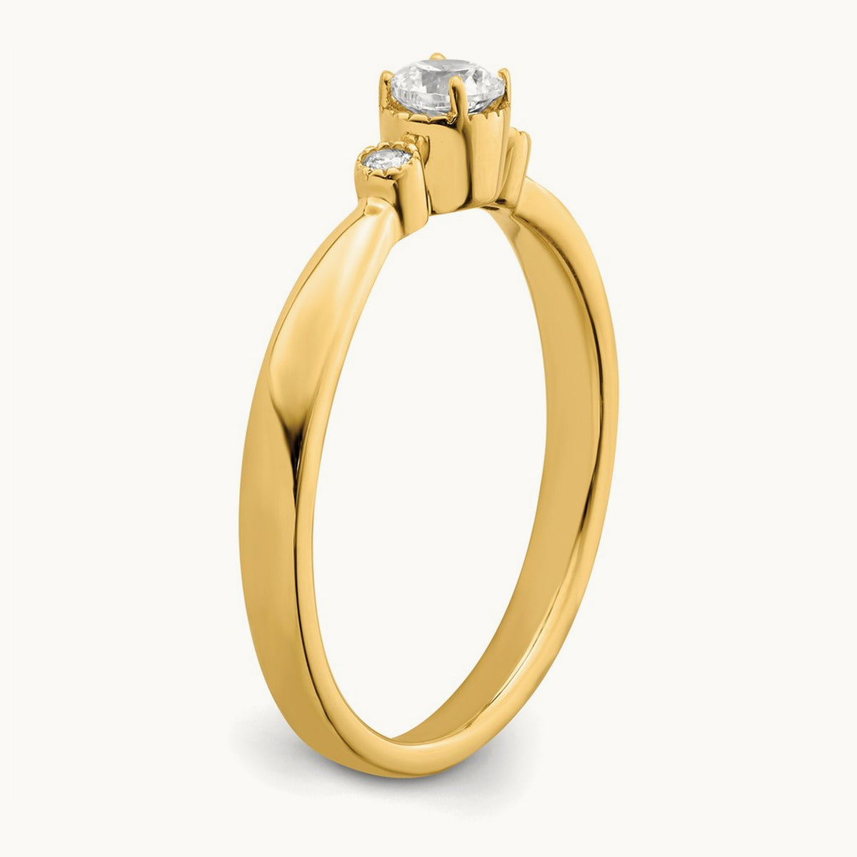 Petite Beaded Edge Round Complete Diamond Ring — 14K Yellow Gold, 0.246 ct, 7