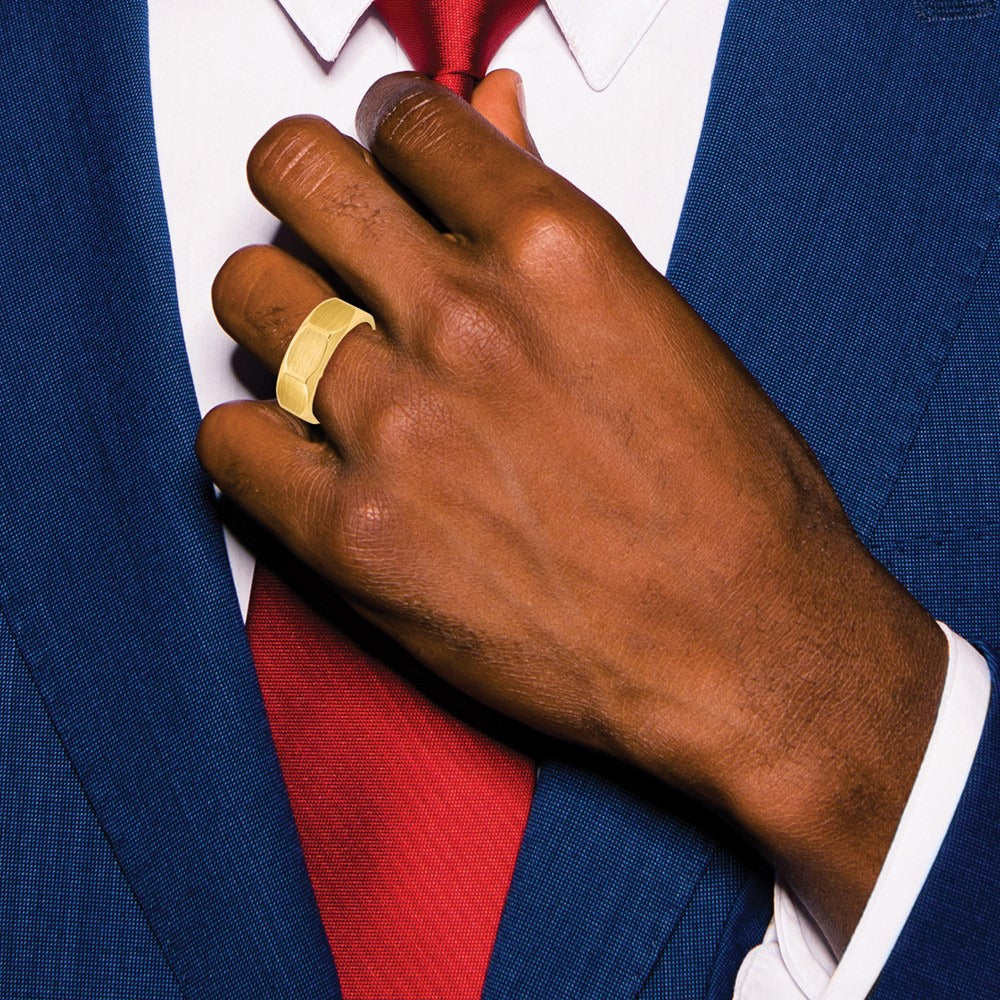 IB Goodman Men's Satin Octagonal Ring, 7.7mm, 14K Gold — 14K Yellow Gold