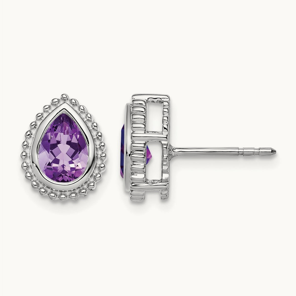 Pear Amethyst Post Earrings, 14K White Gold
