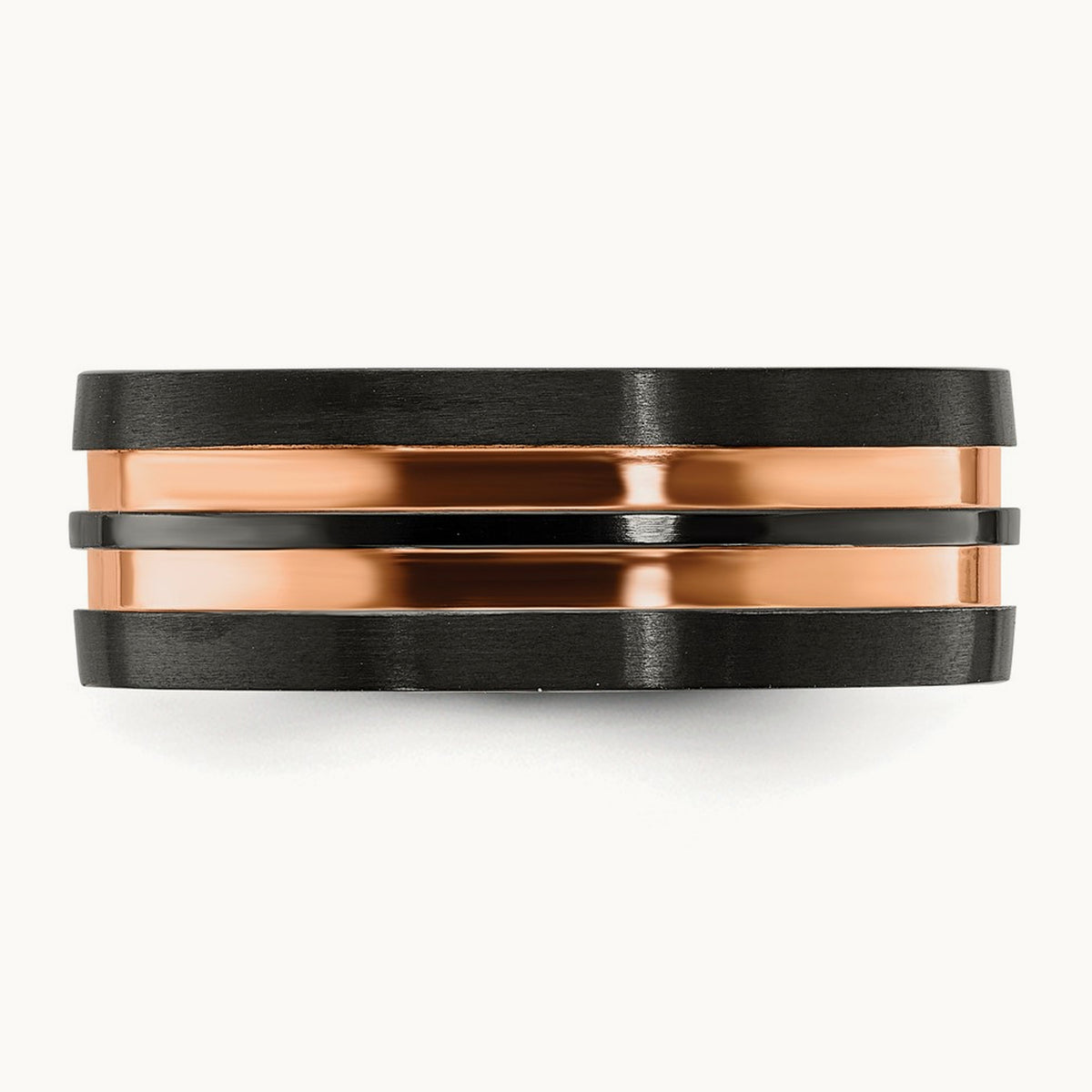 Black Zirconium Brushed and Polished Rose IP-plated Band, 8.00mm
