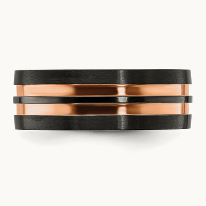 Black Zirconium Brushed and Polished Rose IP-plated Band, 8.00mm