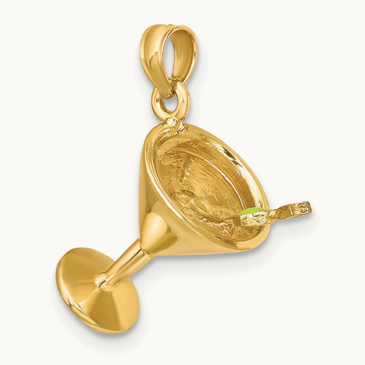 3-D Martini w/Olive Charm, 14K