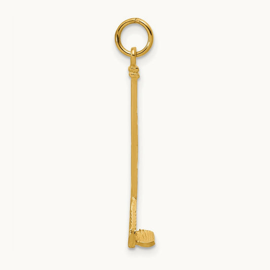 Satin Diamond-cut Hockey Stick Charm — 14K Yellow Gold