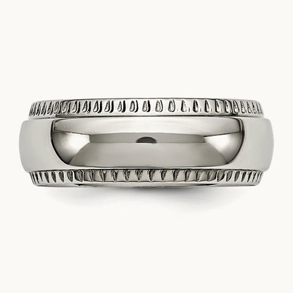 Polished Textured Edged Band, 8mm, Stainless Steel