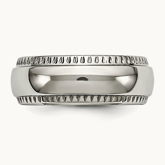 Polished Textured Edged Band, 8mm, Stainless Steel